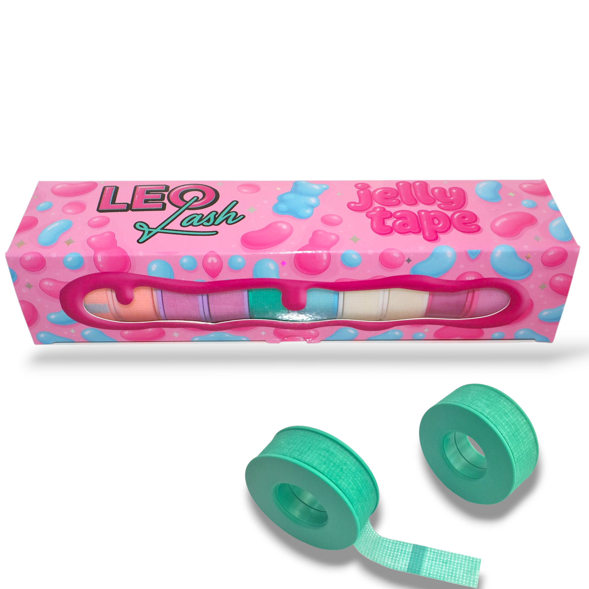 Leo Lash Range Jelly Tape in branded box packaging — gentle, flexible tape designed for lash extension treatments, perfect for securing lower lashes and creating clean application lines."
