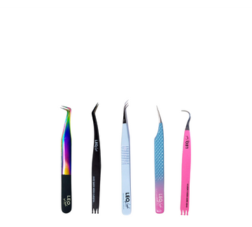Leo Lash Range lash tweezers in five colors for premium lash extension application