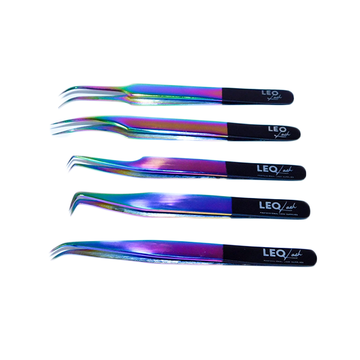 Leo Lash Range iridescent eyelash extension tweezers set for lash technicians