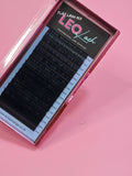 Leo Lash Range flat lash mix tray on pink background, premium lash extensions