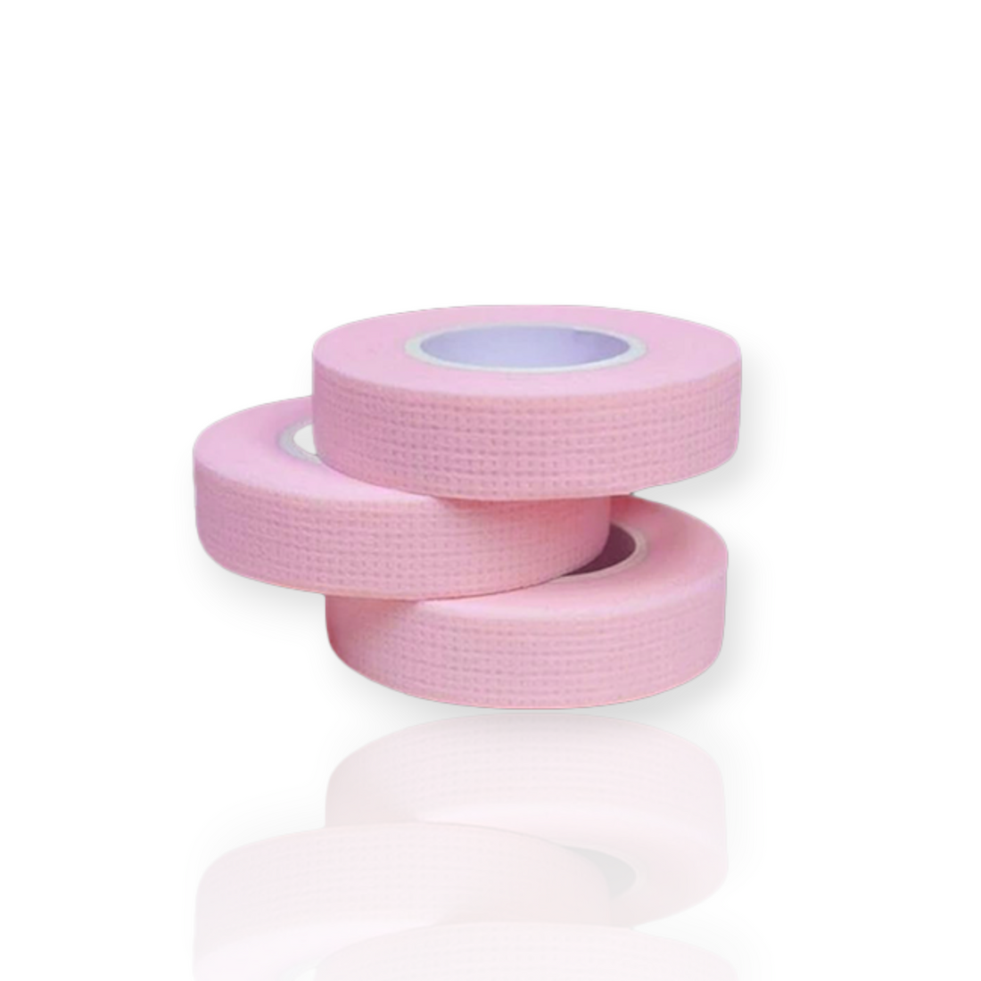 Three rolls of pink lash extension tape stacked on white background, Leo Lash Range accessory