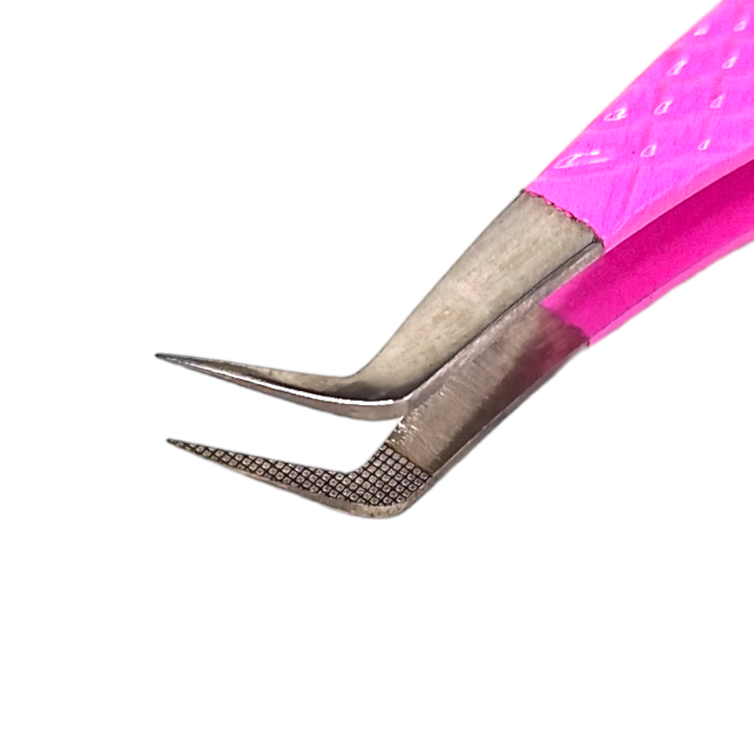 Pink Leo Lash Range volume lash extension tweezer with textured grip and heart detail