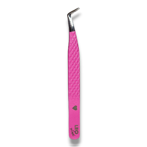 Pink Leo Lash Range volume lash extension tweezer with textured grip and heart detail