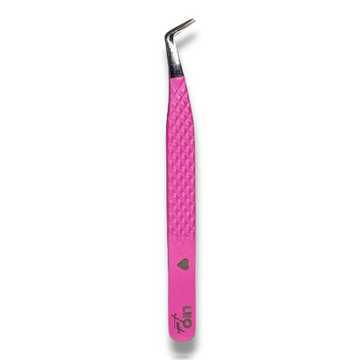 Pink Leo Lash Range volume lash extension tweezer with textured grip and heart detail