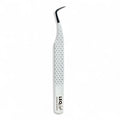 Leo Lash professional lash extension tweezer with textured silver handle on white background