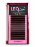 A pack of 13mm false eyelash fans in a clear pink plastic case with a black header card labeled 'LEO lash'.