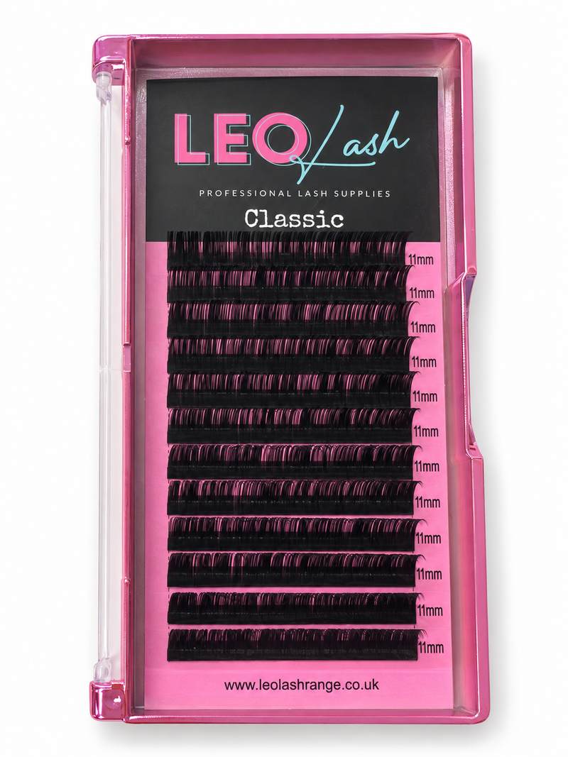 classic lash extensions in bright pink case 