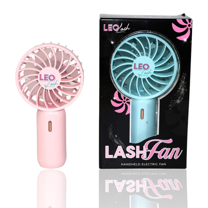 Leo Lash handheld pink electric fan and retail box for lash extensions accessory