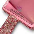 Leo Lash pink handheld mirror with rhinestone handle, perfect for lash techs and beauty accessories