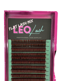 Leo Lash flat lash mix tray featuring premium professional lash extensions in pink packaging.