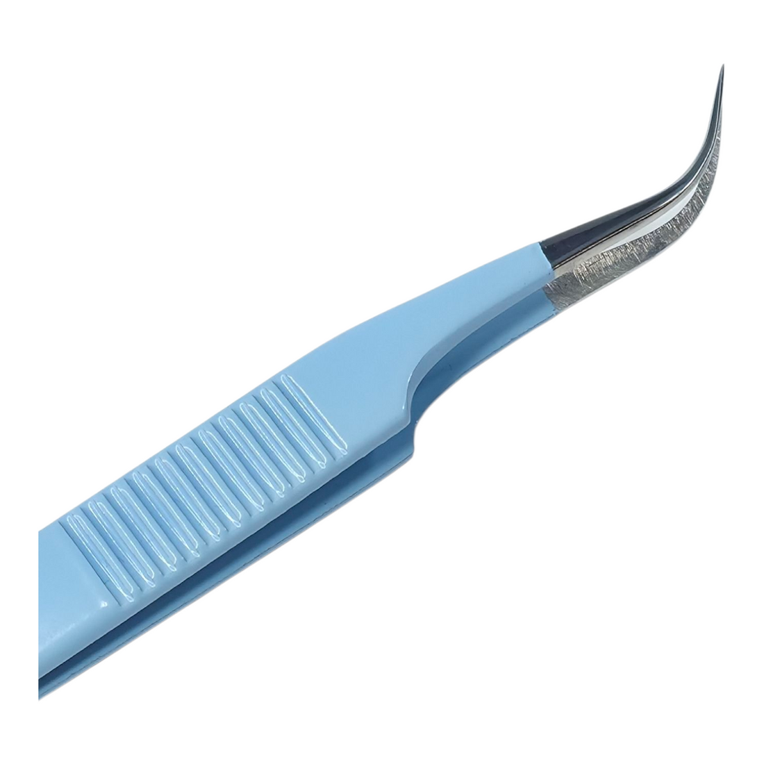 Leo Lash Range blue curved eyelash extension tweezer on white background