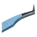 Close-up of angled blue lash extension tweezer, Leo Lash Range premium tool