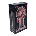 Leo Lash Range pink handheld electric fan in retail packaging for lash extensions