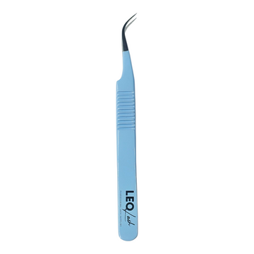 Leo Lash Range blue curved eyelash extension tweezer on white background