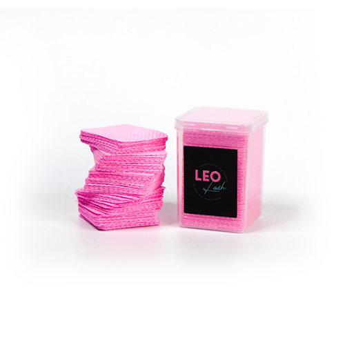Leo Lash pink lash wipes with branded container, premium lash extension accessory