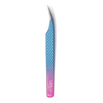 Blue and pink Leo Lash Range precision tweezer for lash extensions on white background