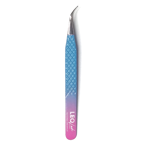 Leo Lash Range blue and pink angled lash tweezer for eyelash extensions